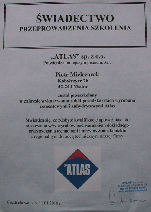 certyfikat Atlas
